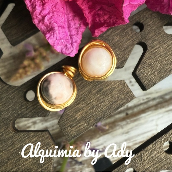Alquimia by Ady Gold and Cream rhodonite Earrings - Picture 1 of 1